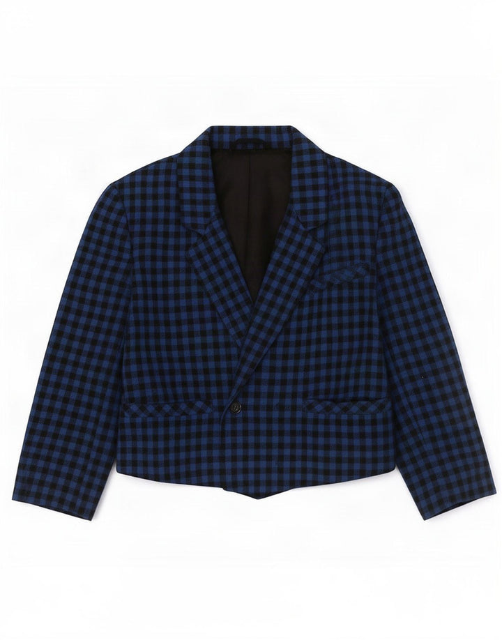 Vintage Damen 1-Knopf-Blazerjacke UK 14 Mittelblauer Gingham