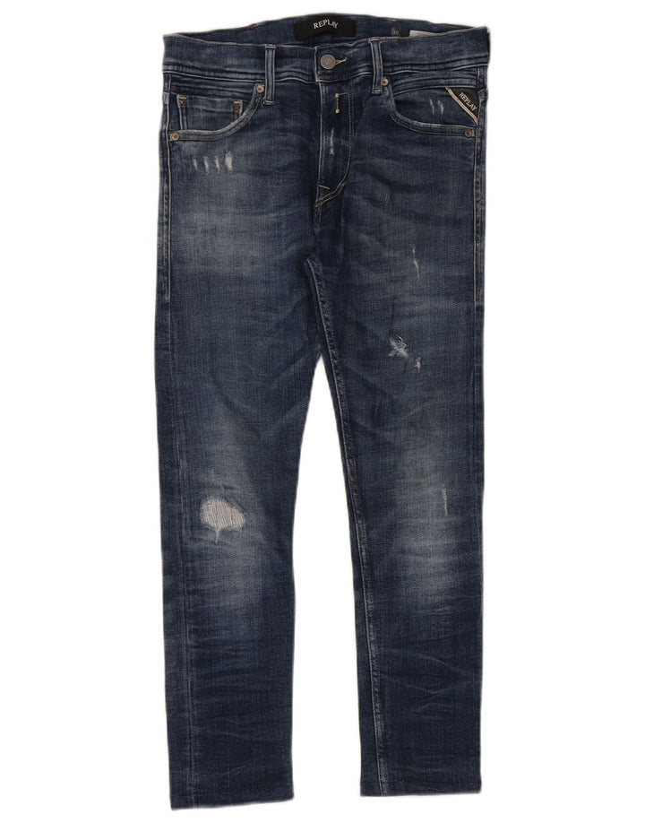 Replay Damen Crop Distressed Slim Jeans W30 L26 Blau