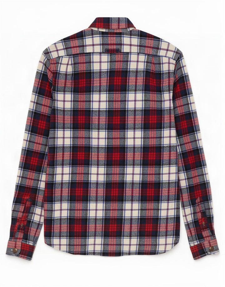 Superdry Herren-Flanellhemd mit klassischer Passform, klein, marineblau, kariert, Baumwolle