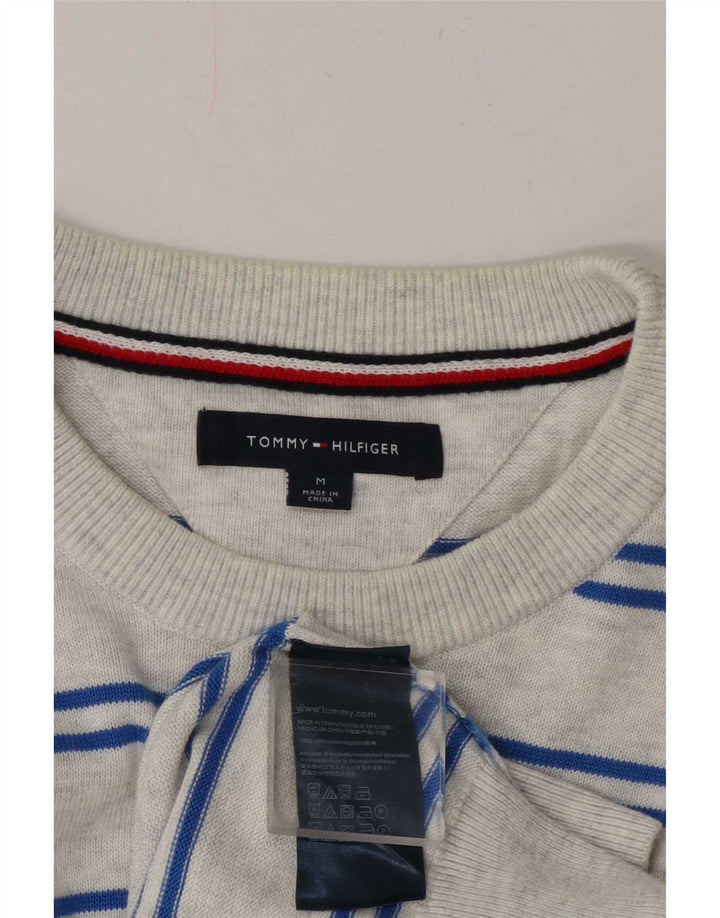 Tommy Hilfiger Herren-Pullover mit Rundhalsausschnitt, mittelgrau, gestreift, Baumwolle