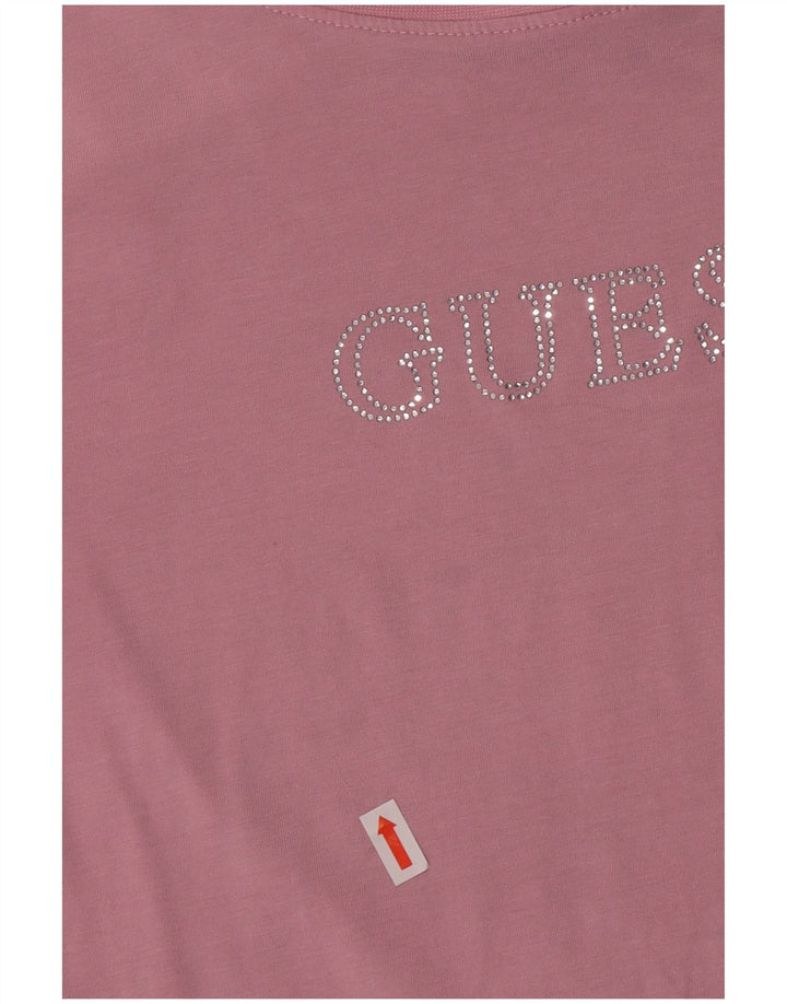 Guess Kurzarm-Grafik-T-Shirt für Damen, Größe 38, kleines rosa Logo