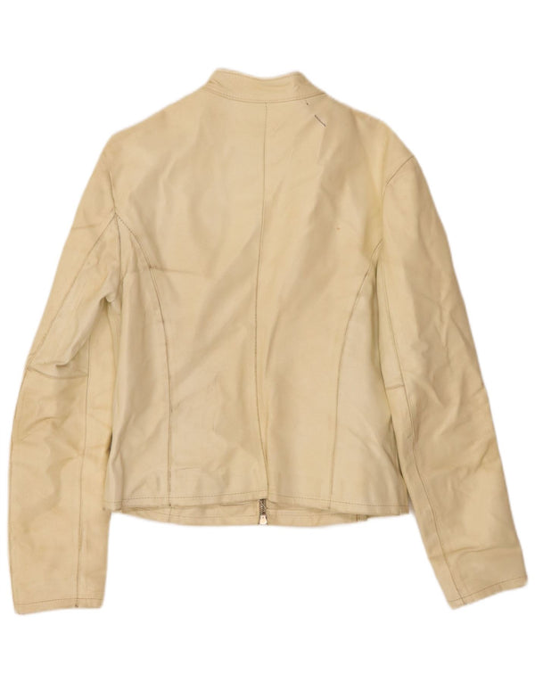 Vintage Damen Leder Bikerjacke UK 18 XL Off White