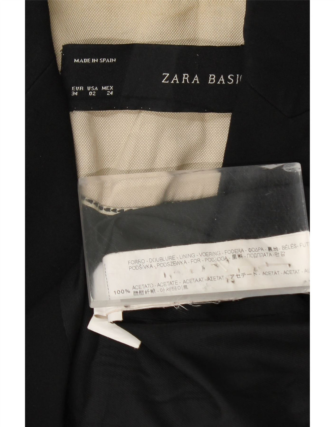 Zara Damen 1-Knopf-Blazerjacke EU 34 2XS Schwarzes Acetat