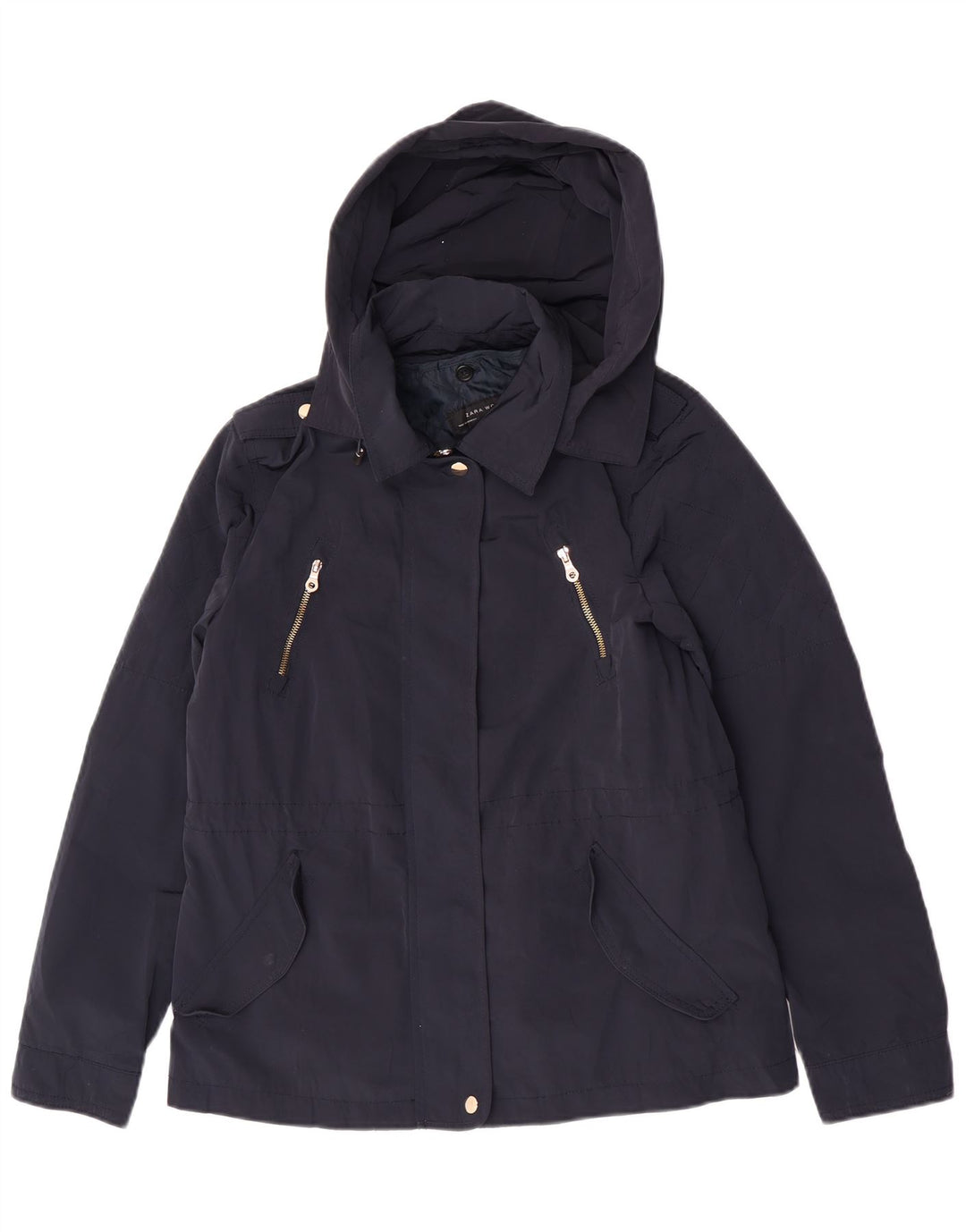 Zara Damen-Militär-Bomberjacke mit Kapuze, UK 14, mittelmarineblaues Polyester