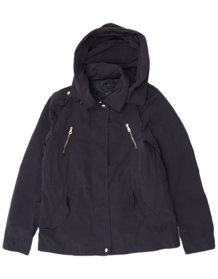 Zara Damen-Militär-Bomberjacke mit Kapuze, UK 14, mittelmarineblaues Polyester