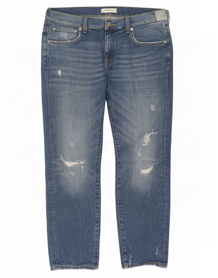 Zara Damen Distressed-Cropped-Jeans EU 40 Medium W30 L25 Blau