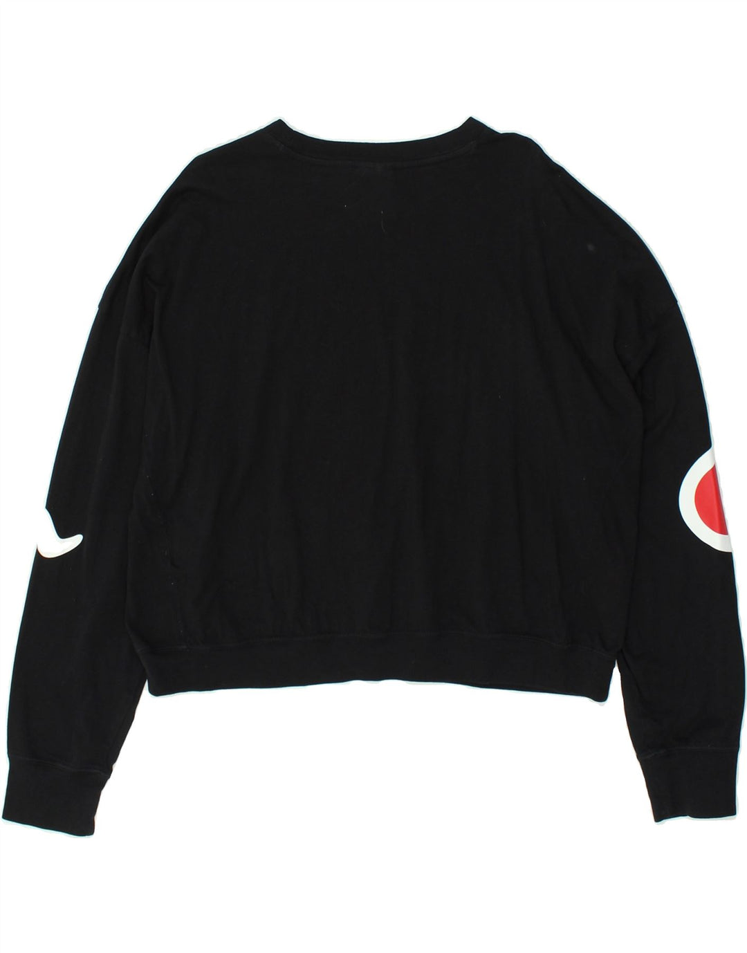 CHAMPION Womens Graphic Crop Sweatshirt Pullover UK 14 Mittelschwarze Baumwolle