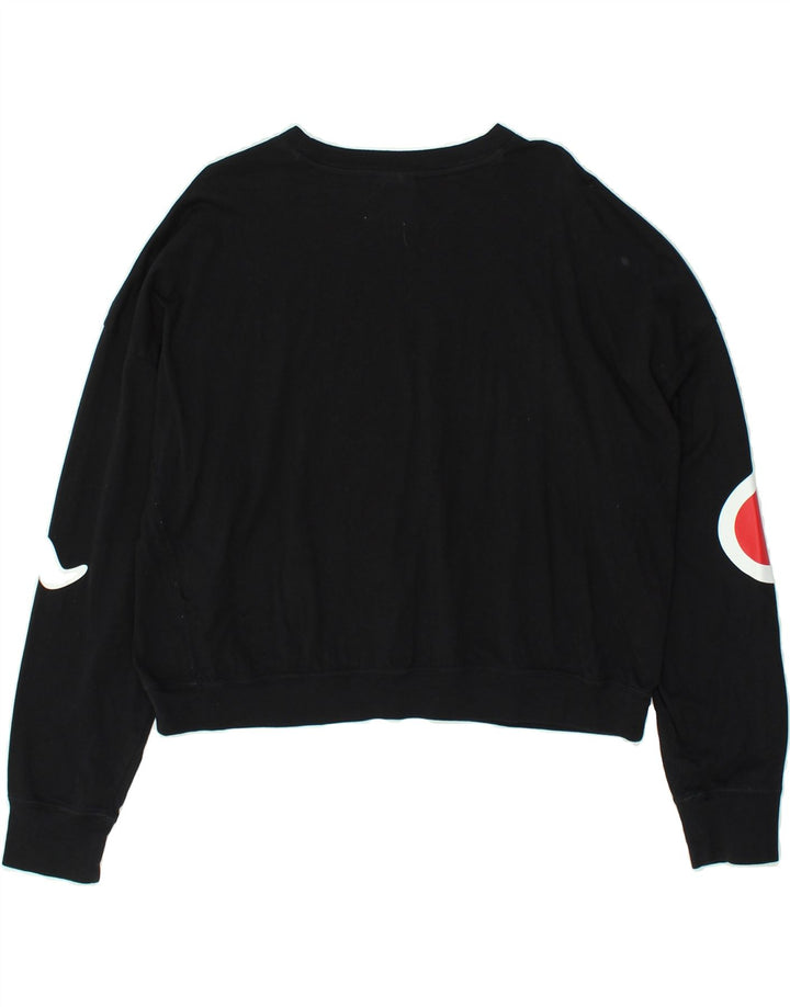 CHAMPION Womens Graphic Crop Sweatshirt Pullover UK 14 Mittelschwarze Baumwolle