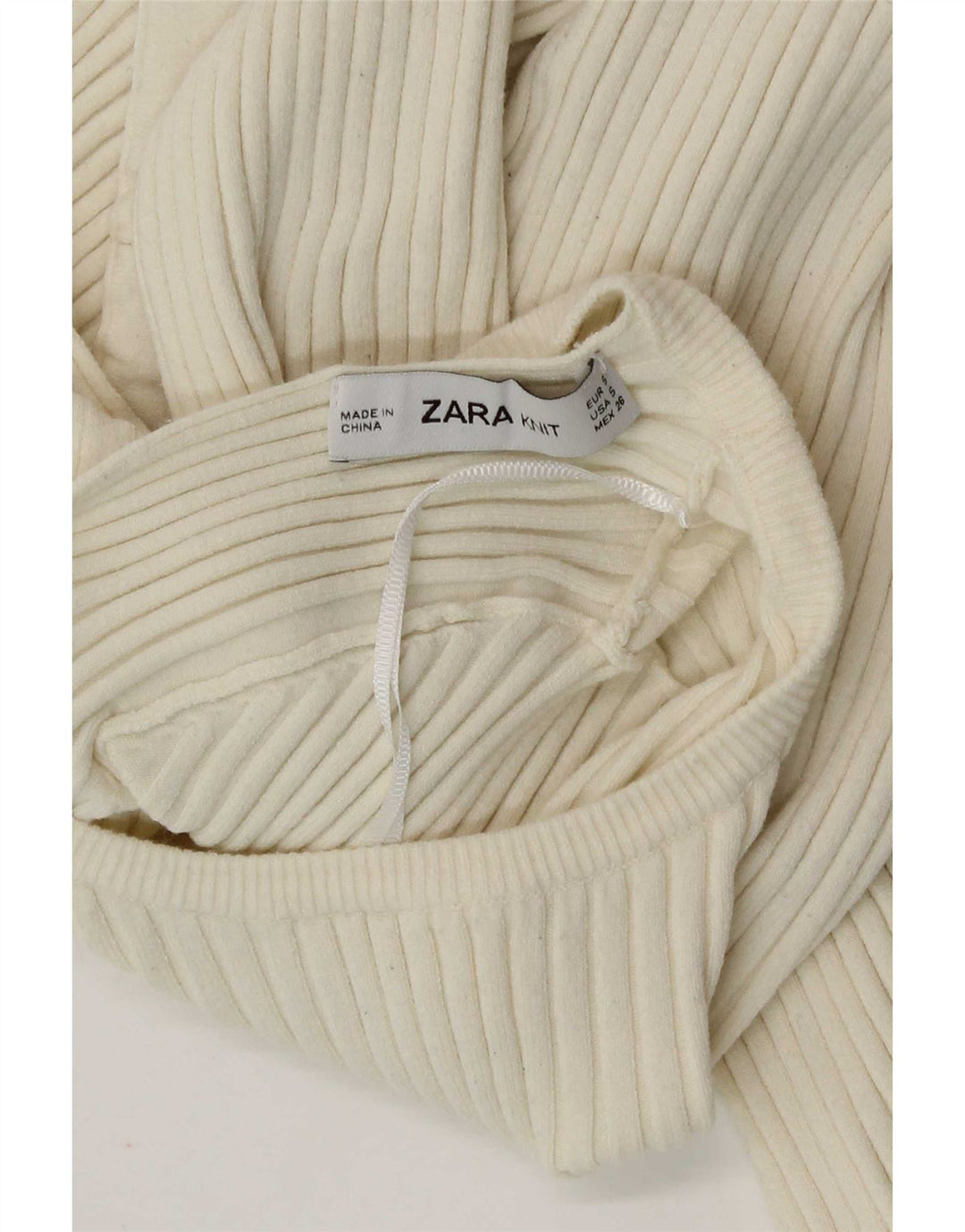 Zara Damen Cut-Out Langarm Crop Top UK 10 Small Off White