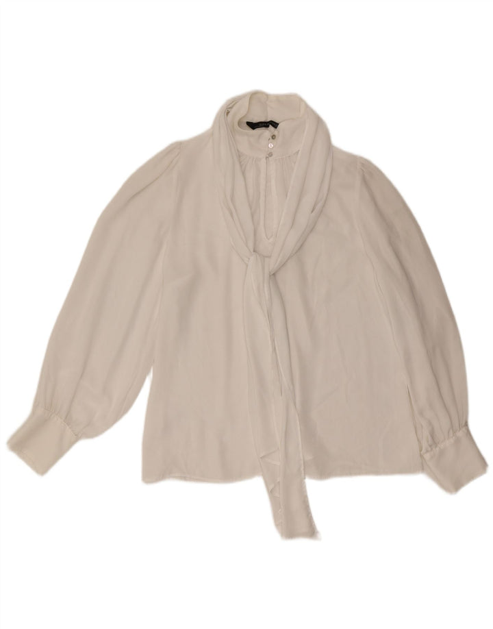 ZARA Womens Front Tie Blouse Top UK 16 Large White Polyester