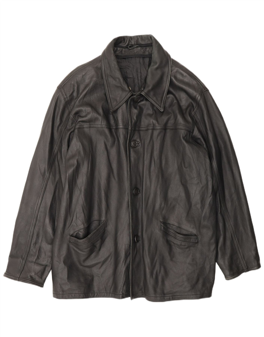 Vintage Herren Ledermantel UK 42 XL Schwarz