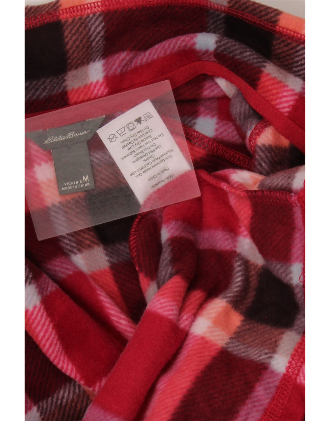 EDDIE BAUER Damen-Fleecepullover mit Reißverschluss am Hals, UK 14, mittelrot, kariert, Polyester