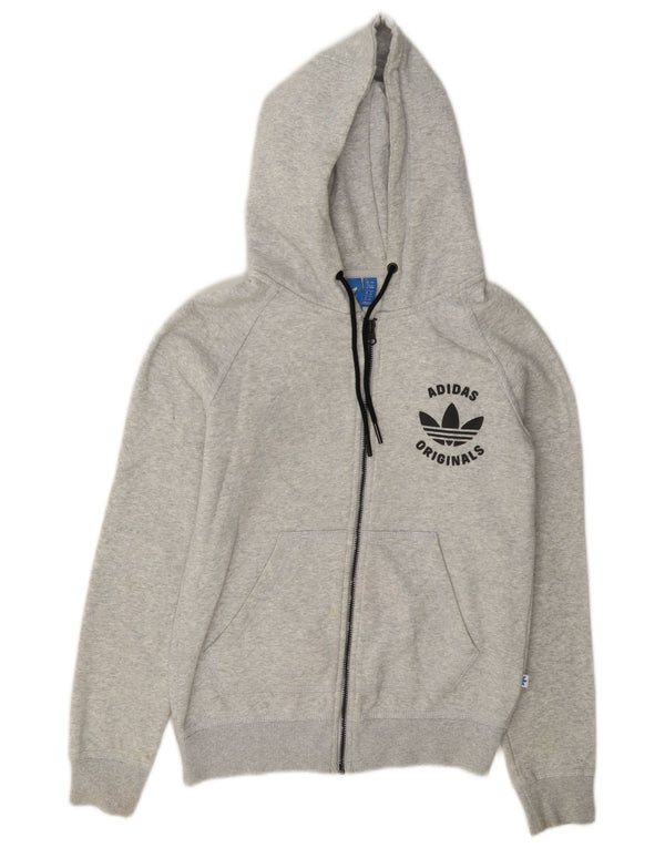 Adidas Womens Graphic Oversized Zip Hoodie Sweater UK 8 Small Grau meliert