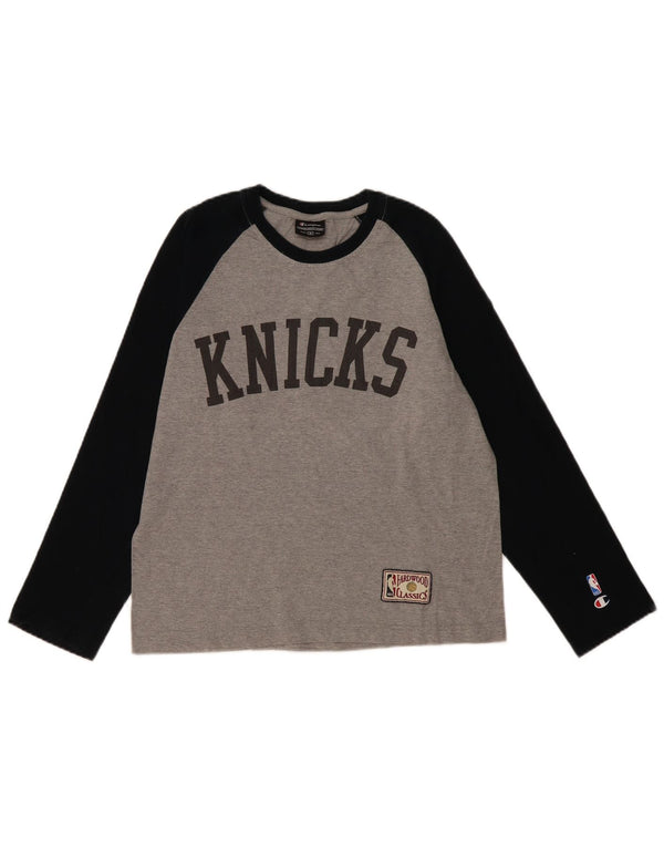 CHAMPION Damen New York Knicks Graphic Top Langarm UK 14 Mittelgrau