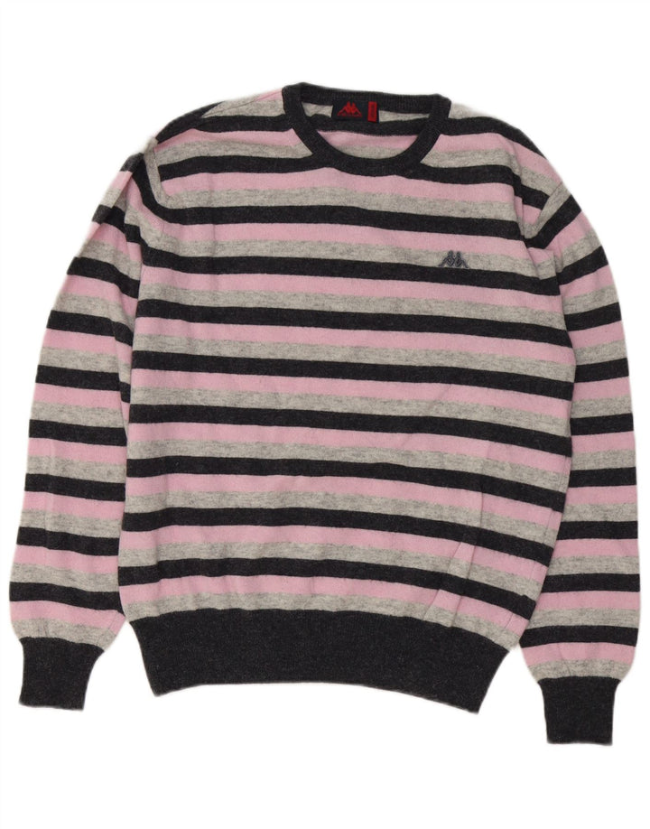 Kappa Herren-Pullover mit Rundhalsausschnitt, Mittelrosa gestreifte Lammwolle
