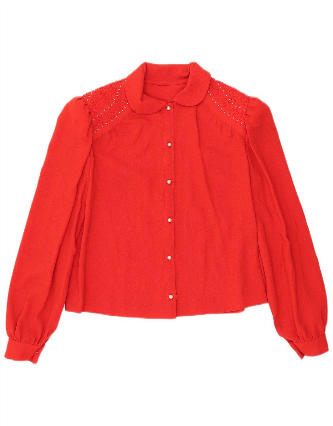 VINTAGE Damen Crop Shirt Bluse UK 12 Mittelrot