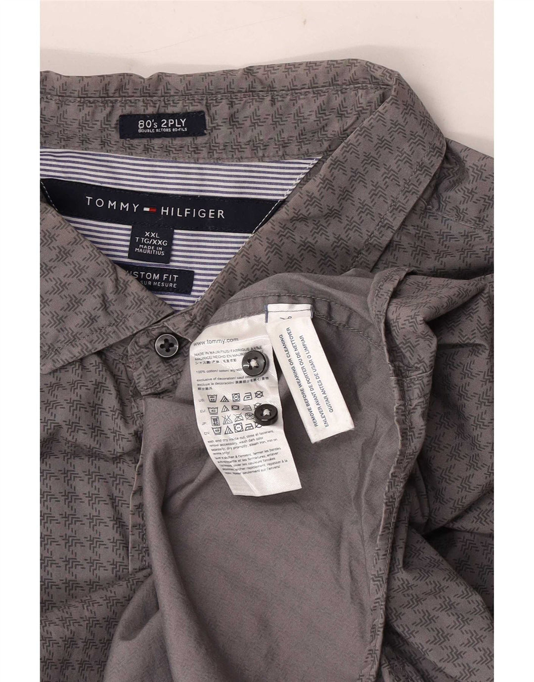 Tommy Hilfiger Herren Custom Fit Hemd 2XL graue Hahnentritt-Baumwolle
