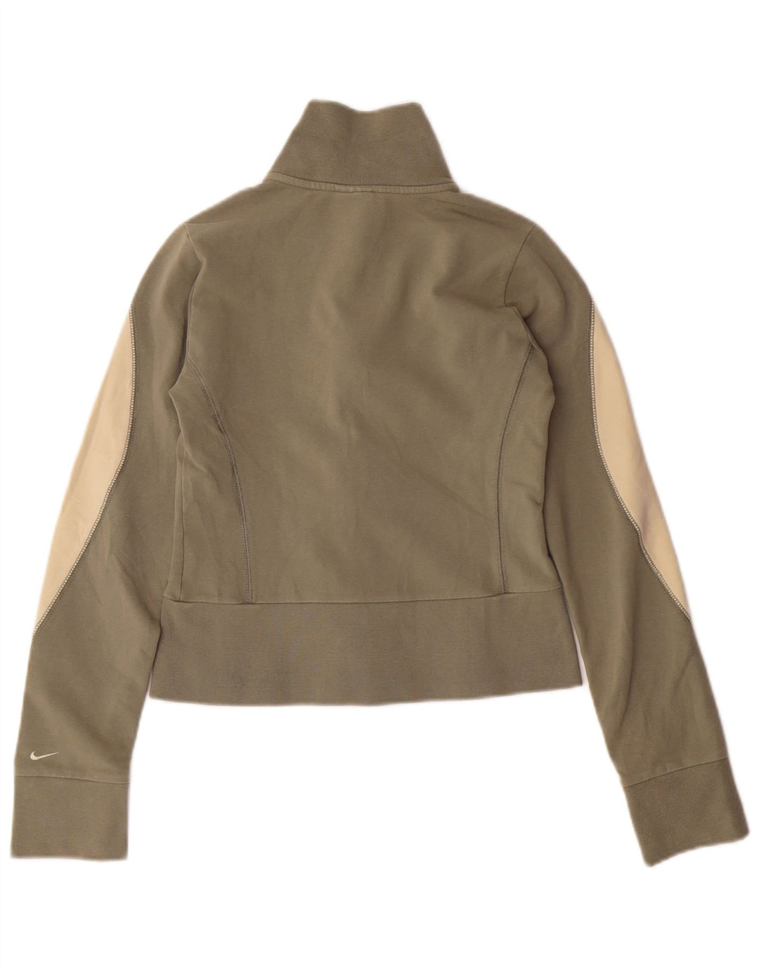 NIKE Womens Crop Trainingsanzug Top Jacke UK 8/10 Small Beige Colourblock