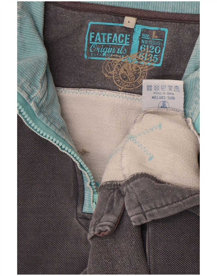 Fat Face Herren-Sweatshirt mit Reißverschluss am Hals, groß, aus grauer Baumwolle