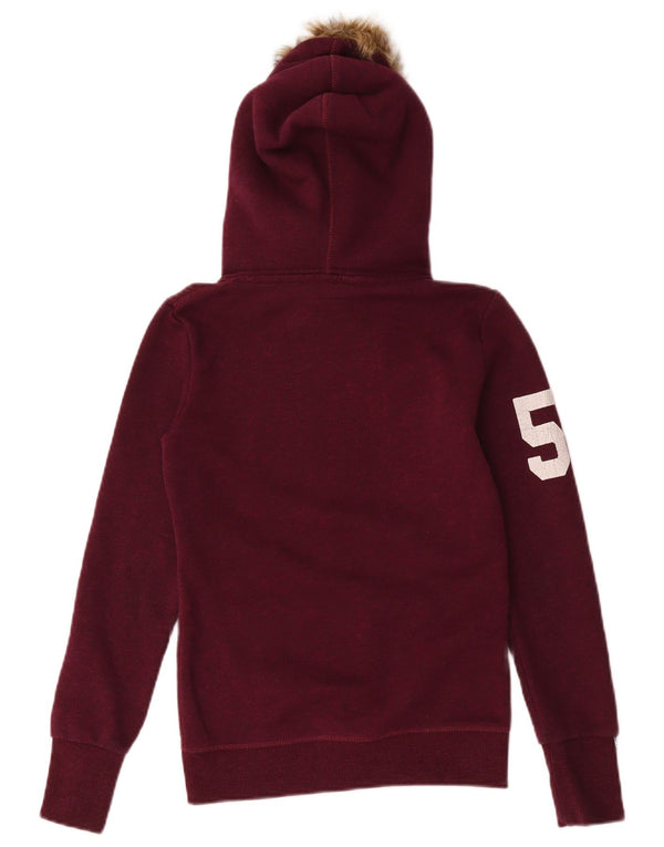 Superdry Damen-Kapuzenpullover mit grafischem Reißverschluss, UK 6, XS, Burgunderrot, Baumwolle