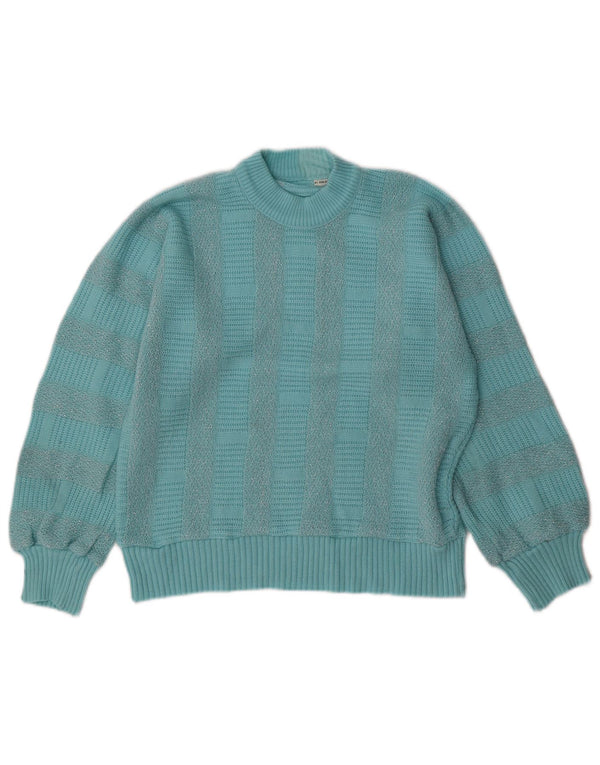 VINTAGE Damen Rollkragenpullover Pullover UK 14 Mittelblau gestreift