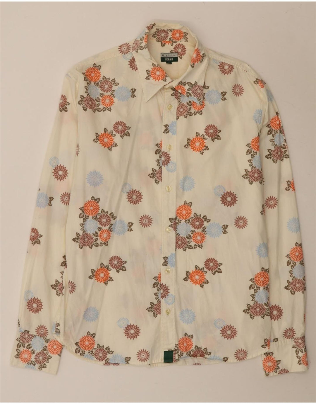 Paul Smith Herrenhemd, groß, cremefarbene Baumwolle mit Blumenmuster