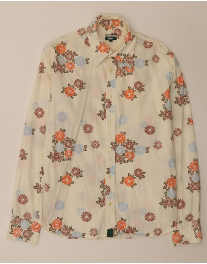 Paul Smith Herrenhemd, groß, cremefarbene Baumwolle mit Blumenmuster