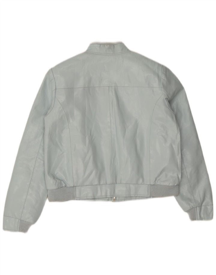 Vintage Damen Crop Kunstleder Bomberjacke IT 44 Mittelblau