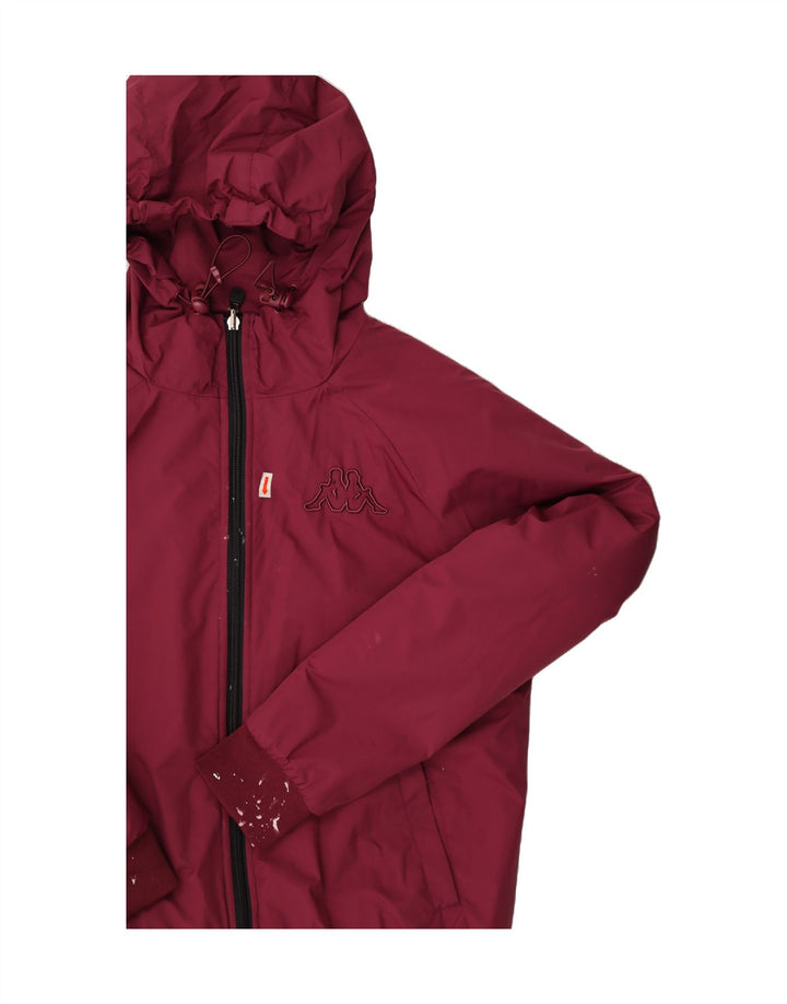 KAPPA Womens Hooded Bomber Jacket UK 14 Medium Maroon Colourblock Vintage Kappa and Second-Hand Kappa from Messina Hembry 
