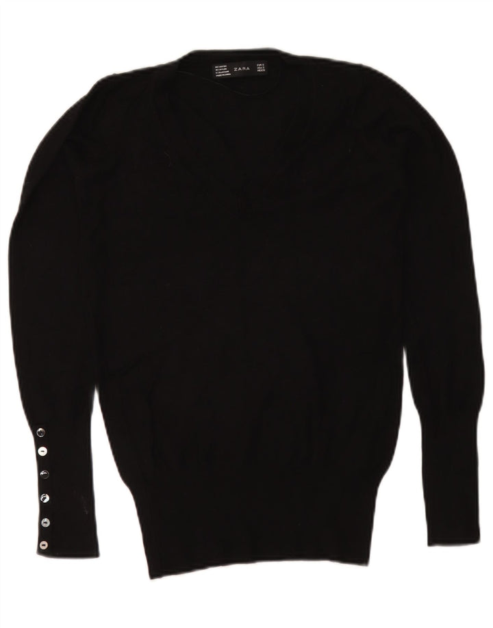Zara Damen-Pullover mit V-Ausschnitt, Gr. 10, Größe S, Schwarz
