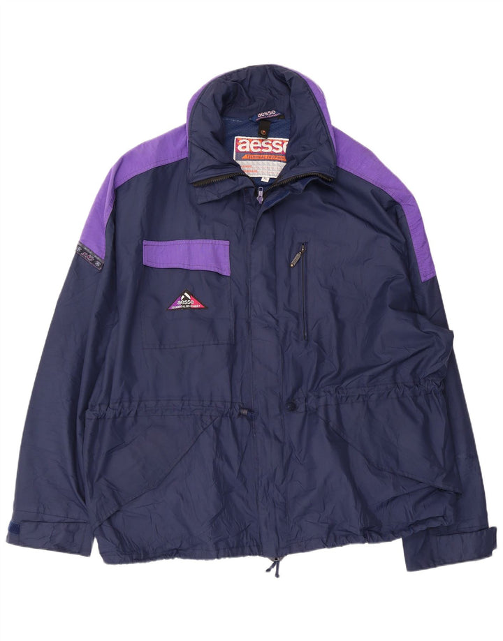 AESSE Mens Windbreaker Jacket UK 42 XL Navy Blue Colourblock Polyester