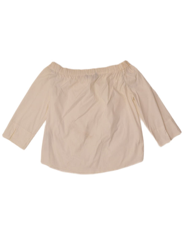 Zara Damen 3/4-Ärmel Crop Off Shoulder Top UK 10 Small Weiße Baumwolle