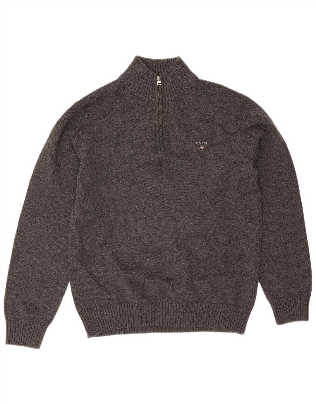 Gant Herren-Pullover mit Reißverschluss am Hals, groß, aus grauer Baumwolle