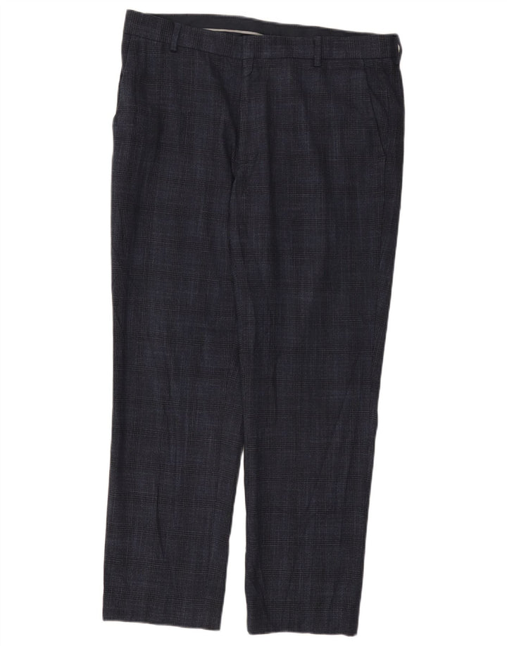 Marks & Spencer Herren-Chinohose W34 L29 Marineblauer Hahnentrittmuster