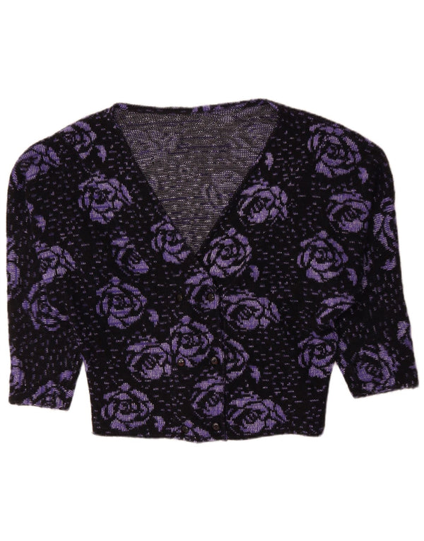 Vintage Womens Batwing Cardigan Sweater UK 16 Large Purple Floral