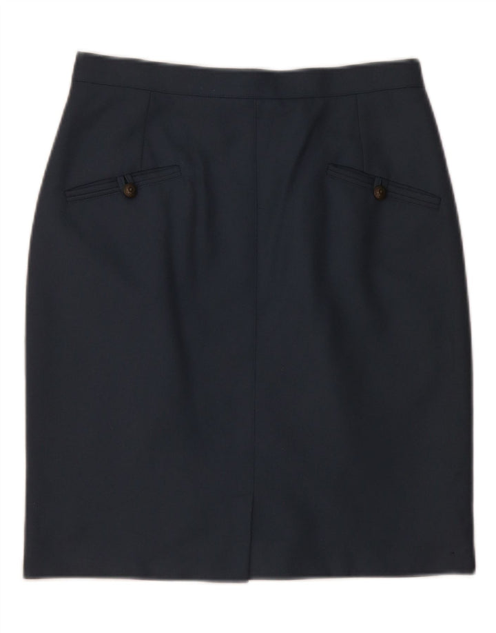 VINTAGE Damen Bleistiftrock Medium W28 Marineblaue Wolle