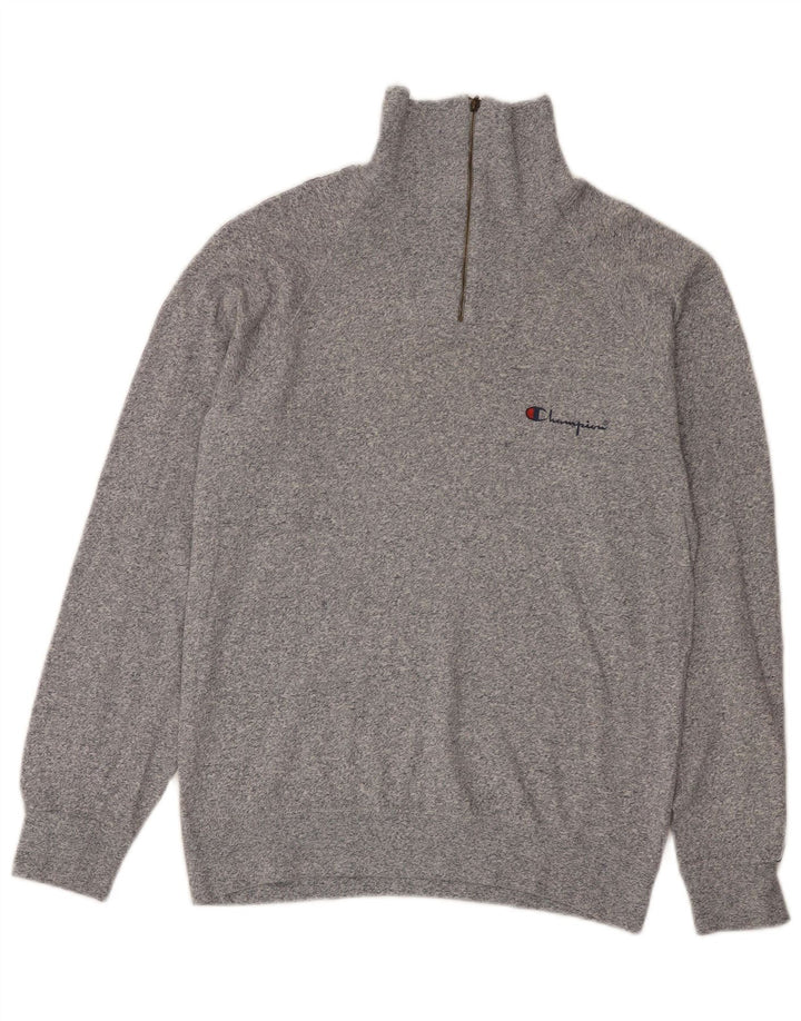 Champion Herren-Sweatshirt mit Reißverschluss am Hals, mittelgrau gesprenkelte Baumwolle