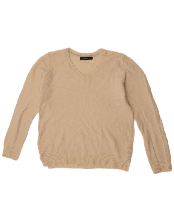 Marks & Spencer Damen-Pullover mit V-Ausschnitt, Mittelgroße, cremefarbene Wolle
