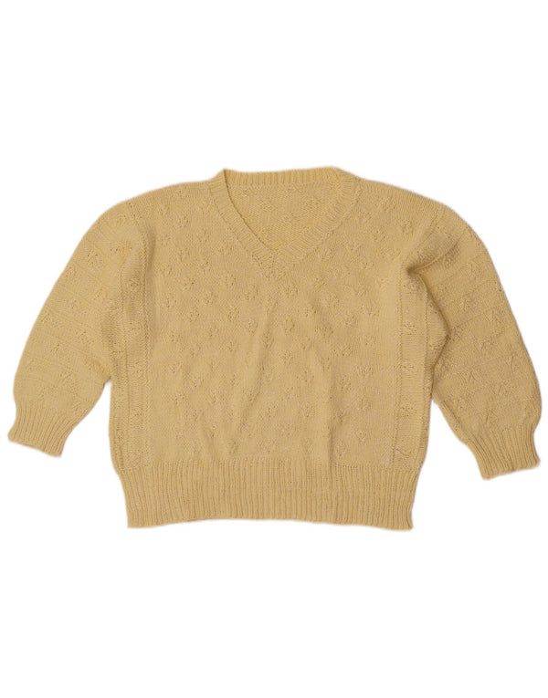 Vintage Damen 3/4 Ärmel V-Ausschnitt Pullover Pullover UK 16 Large Gelb
