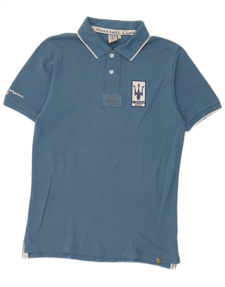 Maserati Herren-Poloshirt mit Grafik, mittelblaue Baumwolle
