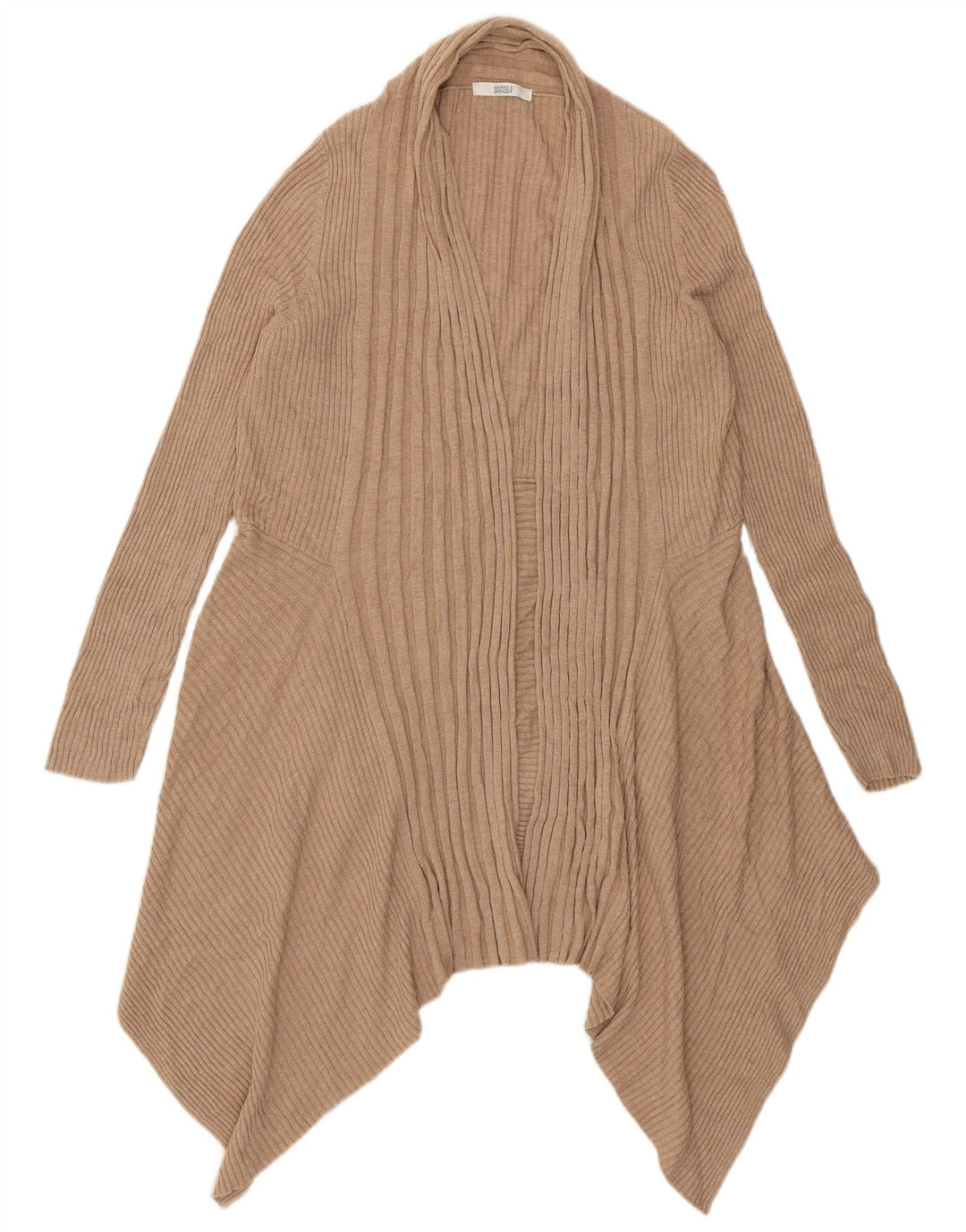 Marks & Spencer Damen Asymmetrischer offener Cardigan-Pullover UK 16 Large Beige