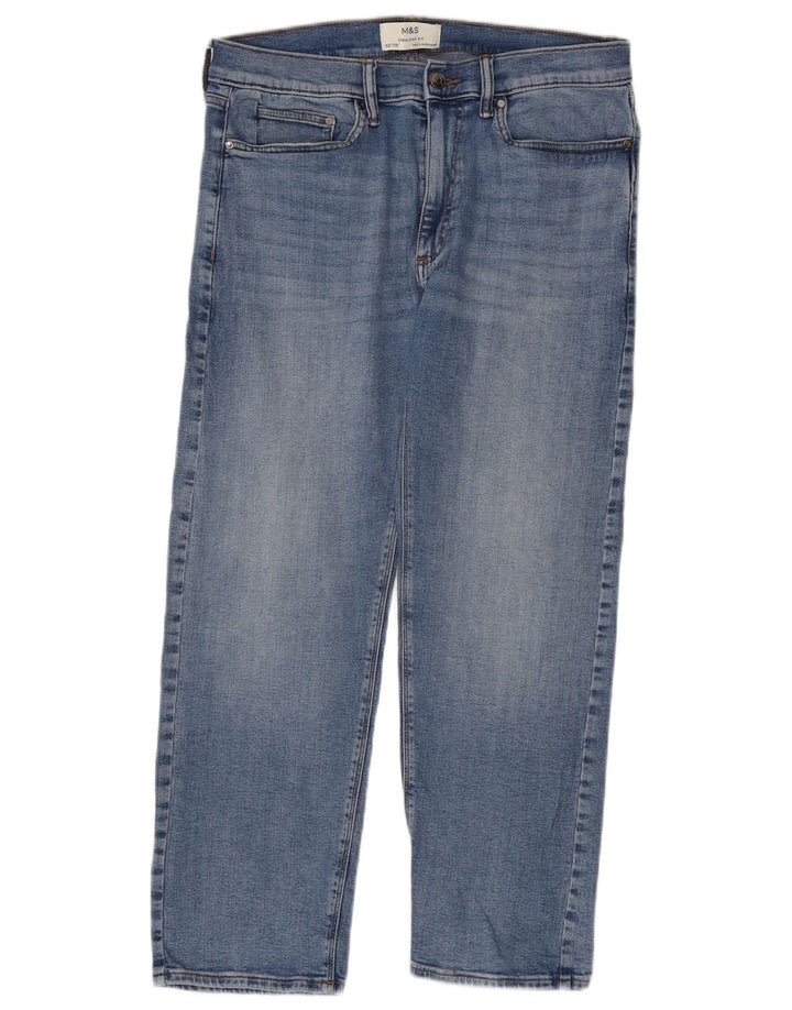 Marks & Spencer Herren Straight Jeans W32 L29 Blaue Baumwolle