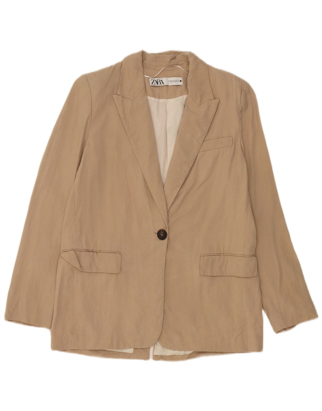 Zara Damen 1-Knopf-Blazerjacke UK 6 XS Beige Lyocell
