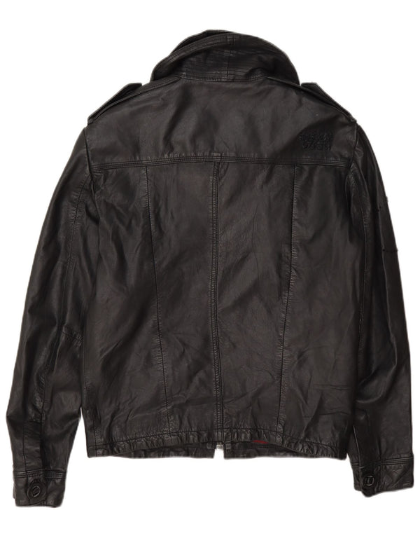 Superdry Damen Militärlederjacke UK 10 Small Schwarz
