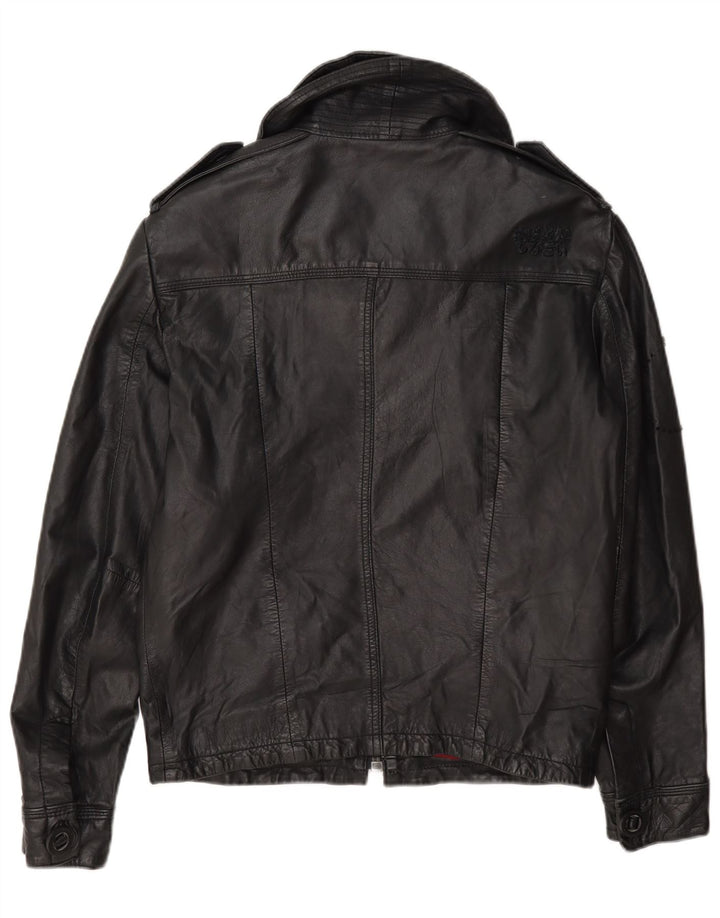 Superdry Damen Militärlederjacke UK 10 Small Schwarz