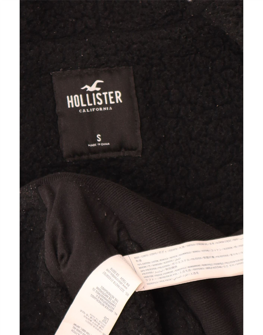 HOLLISTER Herren-Kapuzenpullover mit grafischem Reißverschluss, Größe S, schwarze Baumwolle