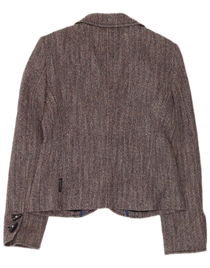 ARMANI JEANS Damen 4-Knopf-Blazerjacke IT 42 Mittelgrauer Fischgrätenmuster