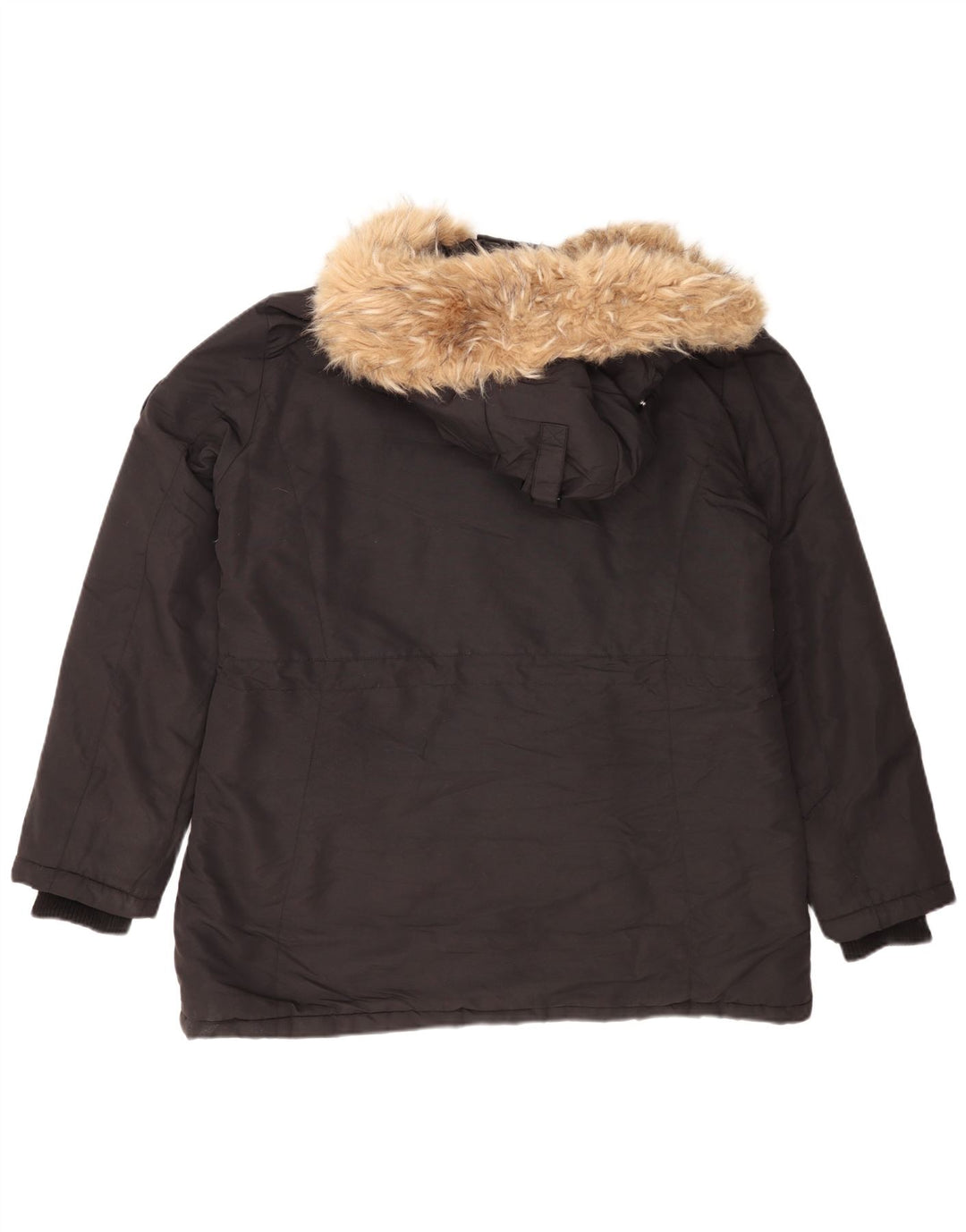 Superdry Damen-Parka mit Kapuze, übergroß, UK 16, Größe L, aus schwarzem Nylon