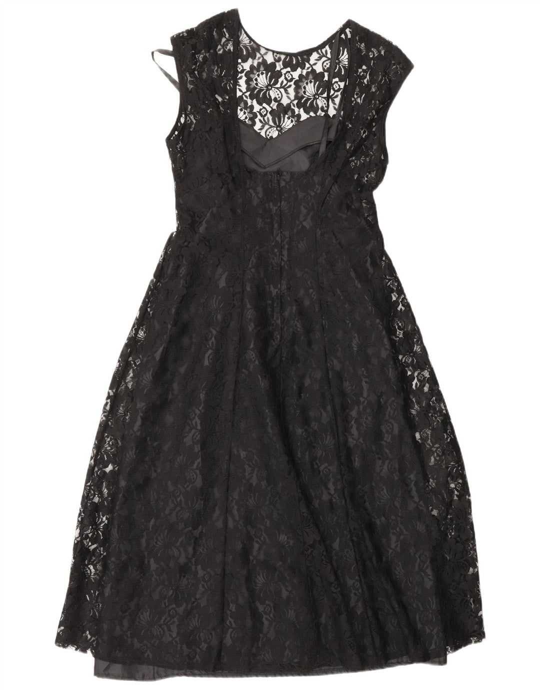 CLASSIC Damen A-Linien-Kleid UK 12 Mittelschwarzes Nylon mit Blumenmuster