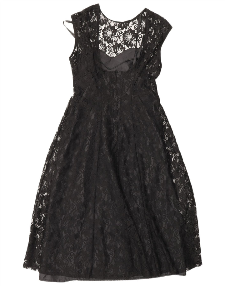 CLASSIC Damen A-Linien-Kleid UK 12 Mittelschwarzes Nylon mit Blumenmuster